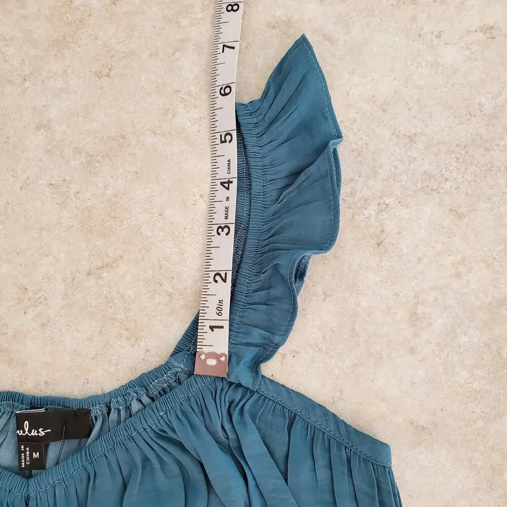 Lulus Sanne Teal Green Flutter Sleeve Tank Top Size M - Picture 10 of 13
